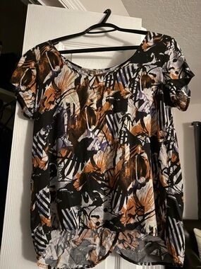Volcom Women’s Short Sleeve Printed Blouse - Black, Brown & White